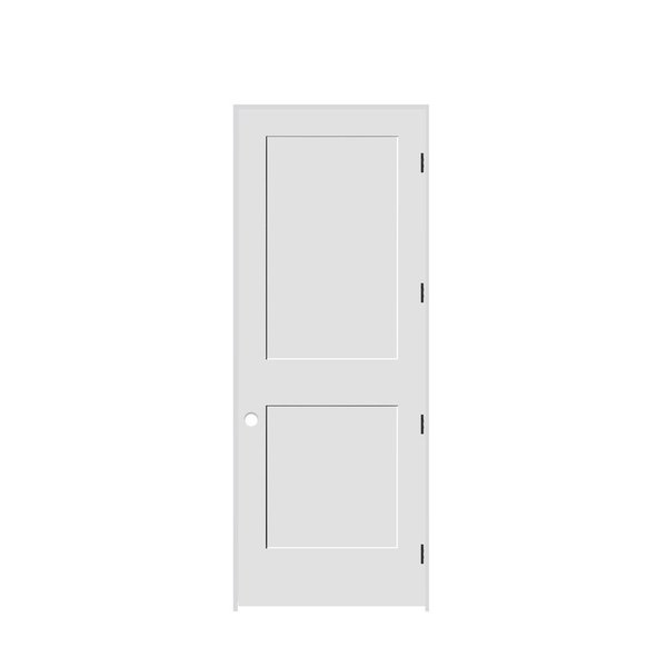 Trimlite 28" x 96" x 1-3/8" Primed 2-Panel Interior Shaker 4-9/16" LH Prehung Door with Matte Black Hinges 2480pri8402LH10B4916